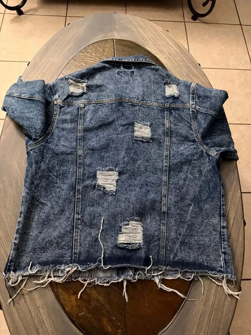 Thrill Jeans Distressed Rhinestone Fringe Denim Jacket Size 1X